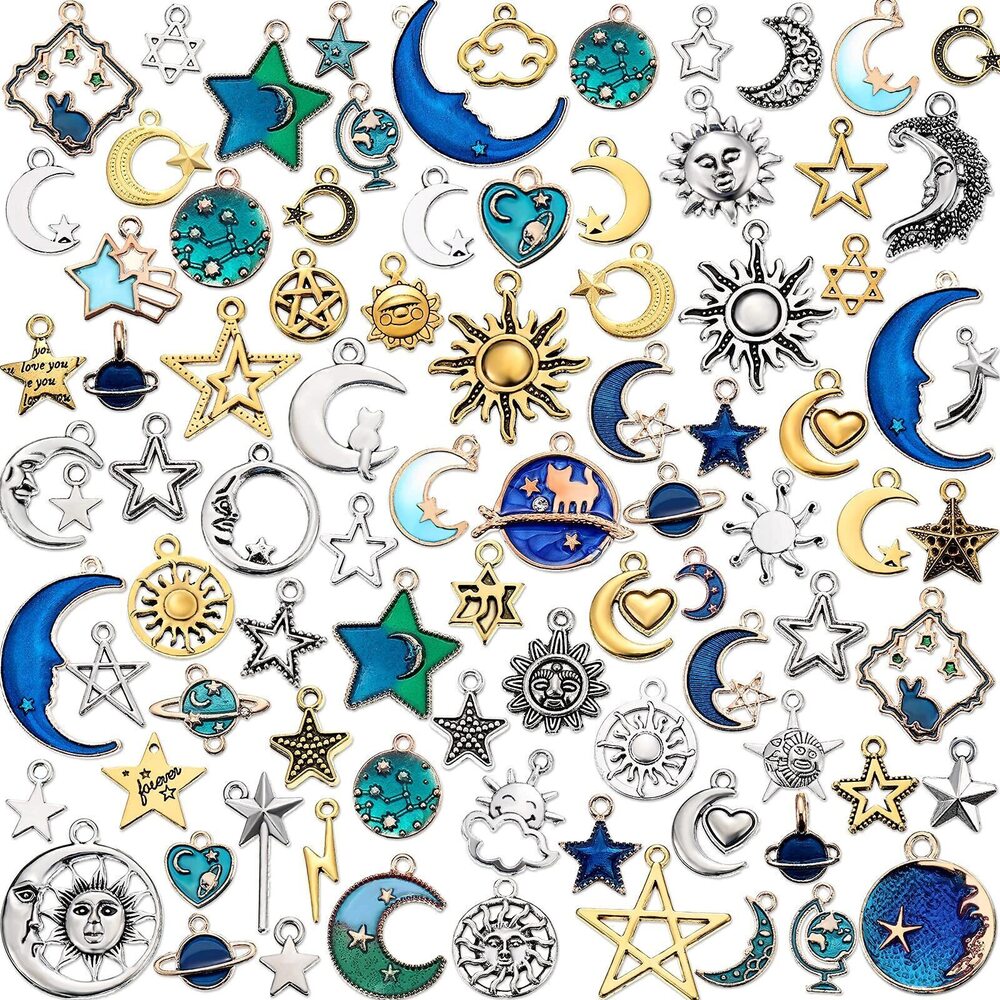 3763 160 Pcs Jewelry Charms Mixed Antique Sun Star Moon Charm Pendant